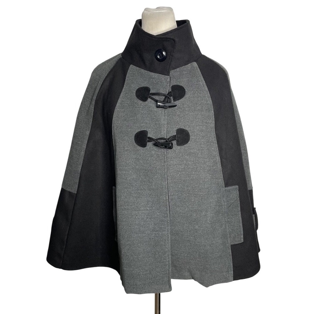 Nordstrom Cape Jacket Toggle Black Grey Office Gidget Academia OS Made In Italy